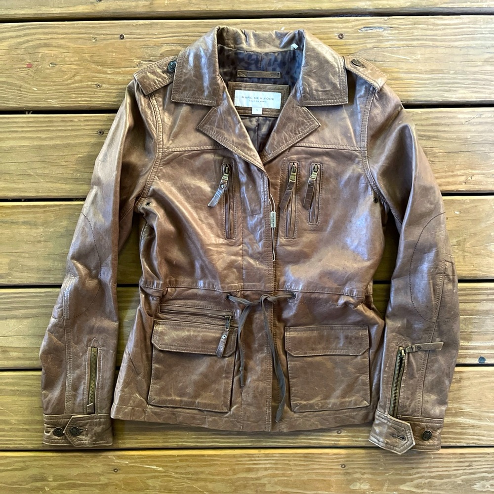 Marc New York-Andrew Marc Woman’s Leather Lined Biker/Bomber Jacket. New.Small